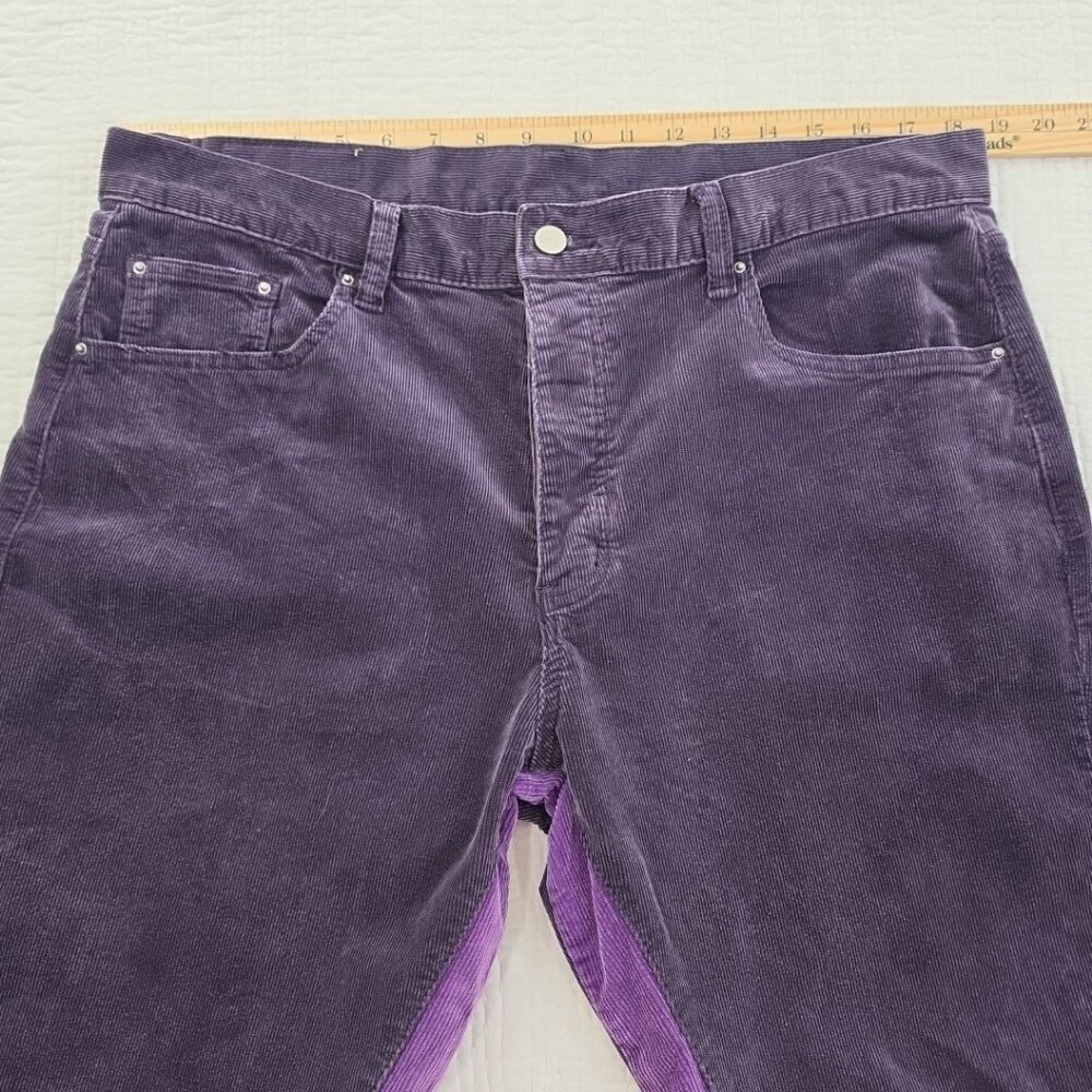 MNML Corduroy Shorts Mens 36 Purple Button Fly 12" Inseam Contrast Stripe - Picture 7 of 12